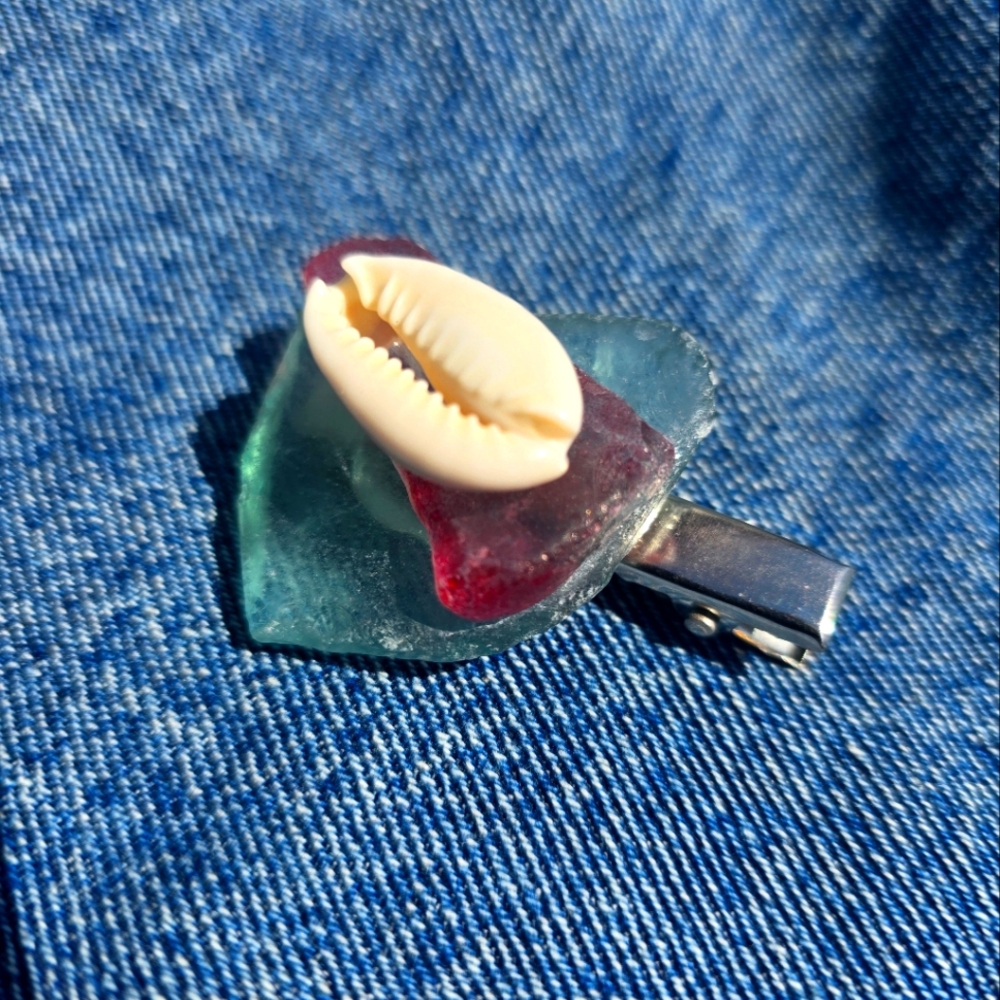 Sea Glass And Sea Shell Clip